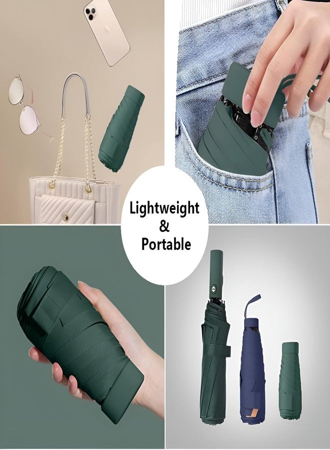 Contacts Womens Mini Travel Umbrella with Capsule & Case - Compact UV Protection Sun Parasol, Lightweight Windproof Portable Umbrella for Purse (Dark Green) - Image 4